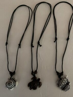 Handcrafted Turtle Pendant Necklace - Black Cord - White & Brown Options